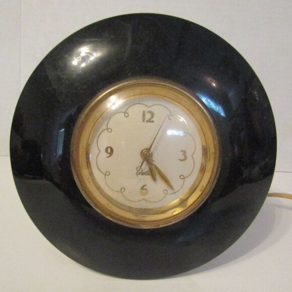 Art Deco Chelsea Elecronometer Desk Clock Model VE Vintage Black Bakelite Works - Picture 2 of 9